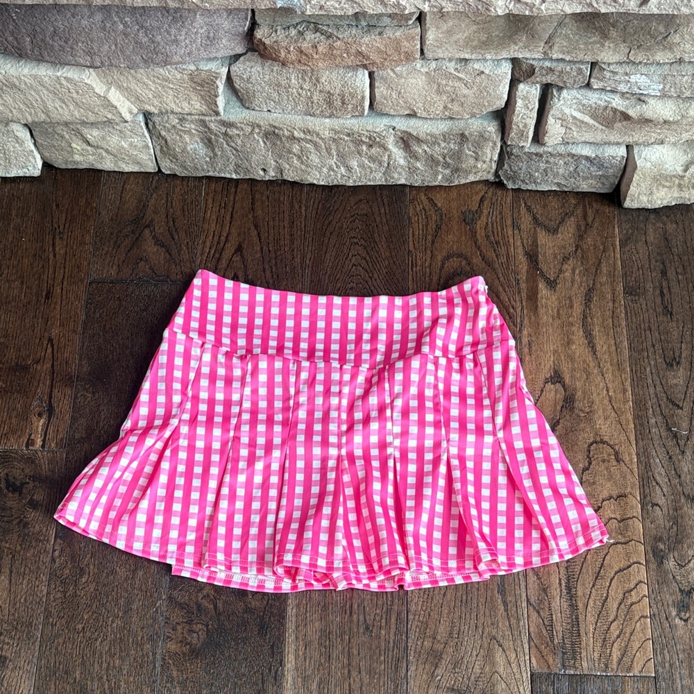 pink gingham pickleball skirt